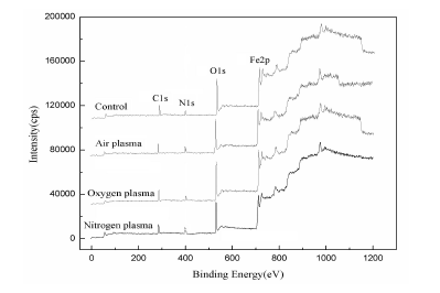 圖 2不同等離子體處理的Q235鋼表面的XPS譜圖